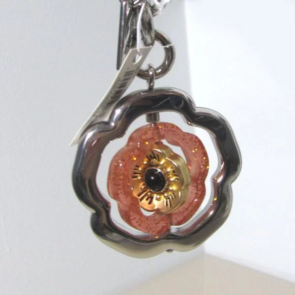 Coach Spinning Tea Rose Bag Charm Silver Glitter - Picture 3 of 6